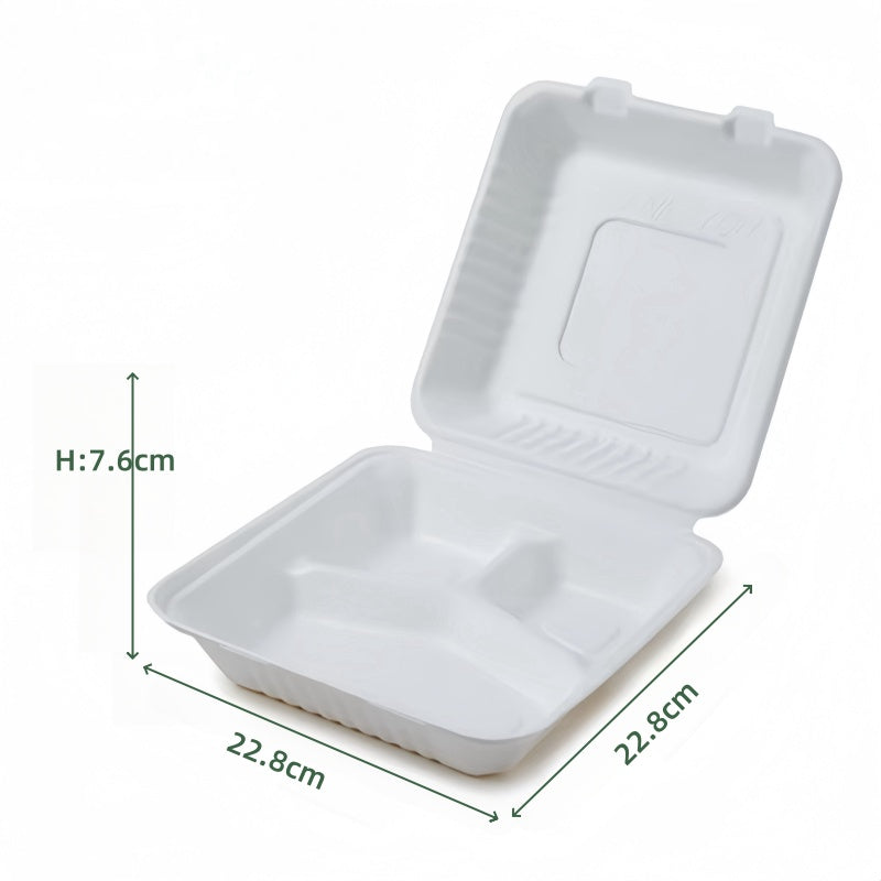 3-Compartment Clamshell – 1200 ml | Zuckerrohr | Großhandelverkauf | 200 Stuck/Karton