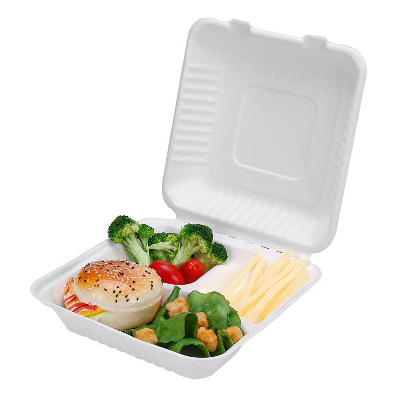 3-Compartment Clamshell – 1200 ml | Zuckerrohr | Großhandelverkauf | 200 Stuck/Karton
