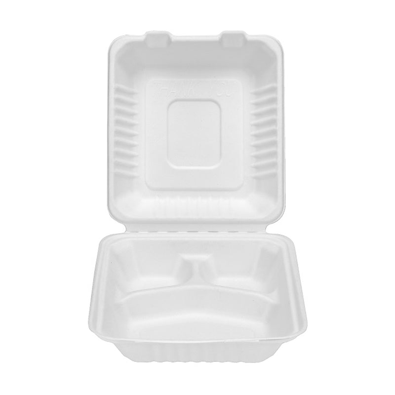 3-Compartment Clamshell – 1200 ml | Zuckerrohr | Großhandelverkauf | 200 Stuck/Karton