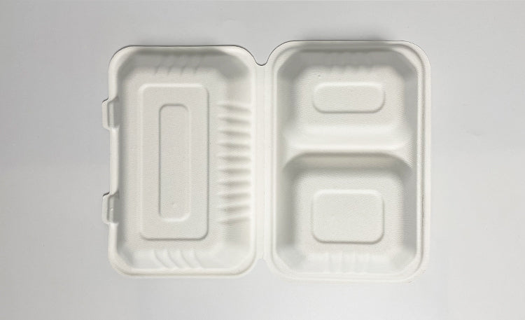 2-Compartment Clamshell – 1000 ml | Zuckerrohr | Großhandelverkauf | 250 Stuck/Karton