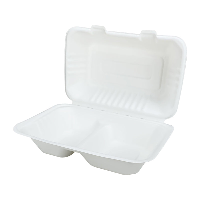 2-Compartment Clamshell – 1000 ml | Zuckerrohr | Großhandelverkauf | 250 Stuck/Karton